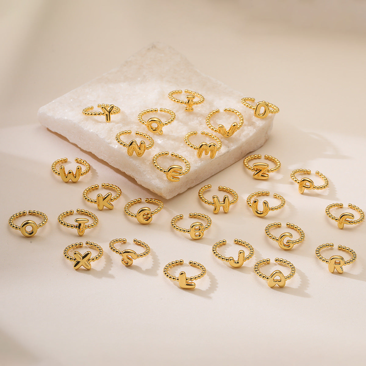 Minimalist 18K Gold Plated Brass Letter Ring for Women