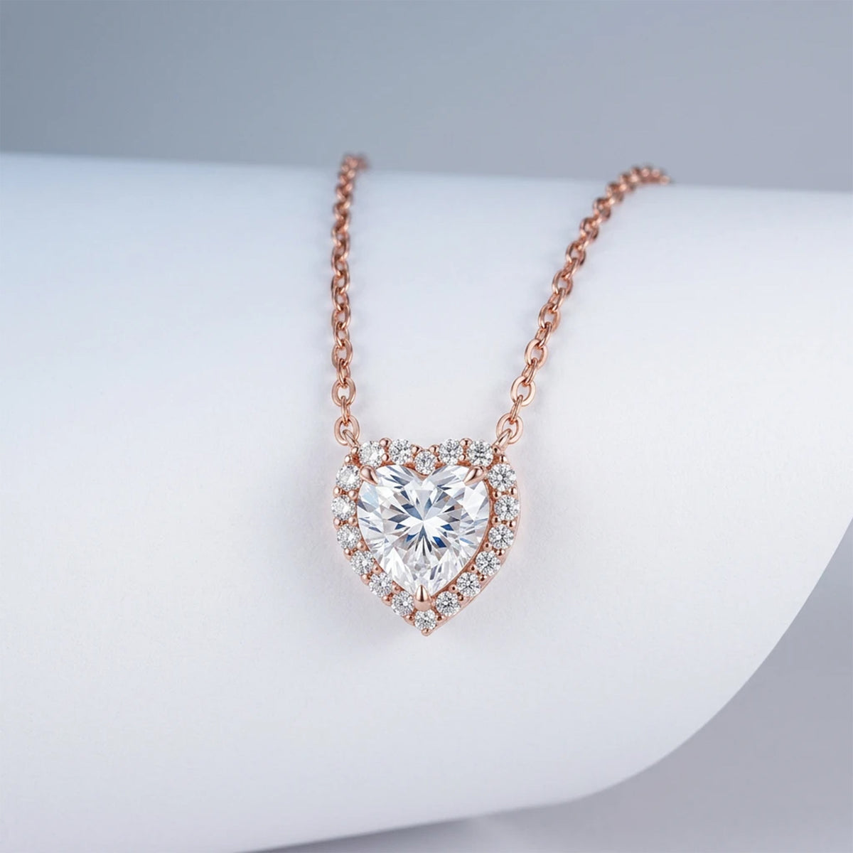 Sweet 925 Sterling Silver Heart Moissanite Tennis Necklace with Adjustable Chain for Women
