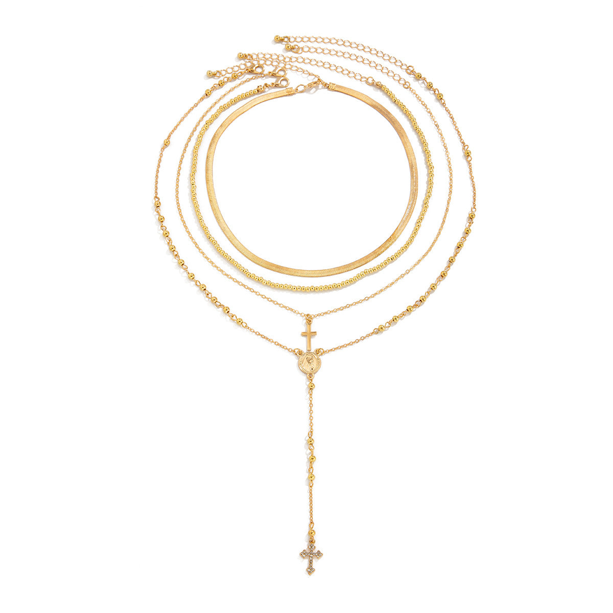 Collar de aleación con colgante de cruz minimalista y borla en cadena de serpiente para mujer
