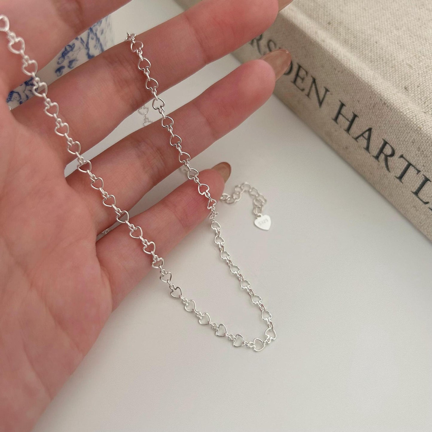 Minimalist Heart-Shaped 925 Sterling Silver Necklace with Plated Finish, Delicate Single Snake Chain for Women