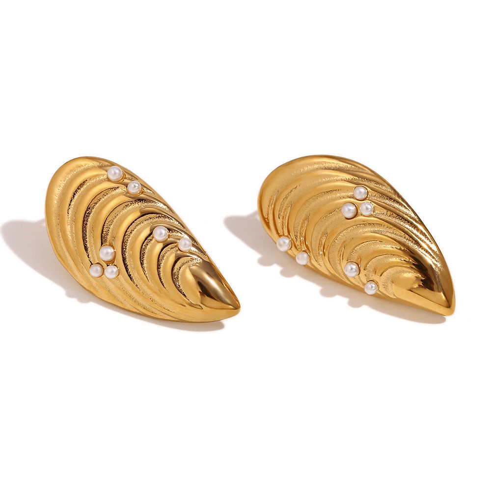 Orecchini da donna geometrici vintage in acciaio inossidabile con placcatura in oro 18 carati e intarsi in madreperla