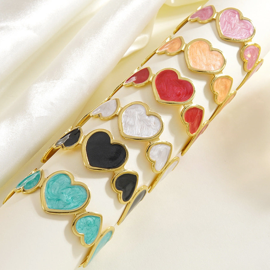 Elegant Minimalist Heart Drip Oil Stainless Steel Open Cuff Bracelet