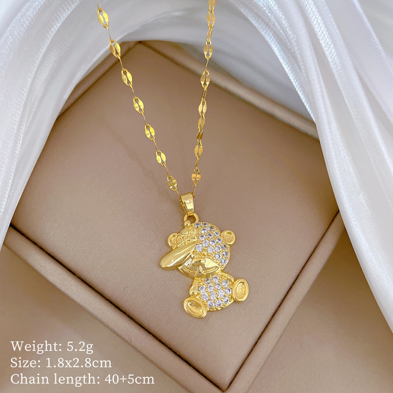 Collana con Ciondolo a Luna Geometrico Minimalista per Donna e Uomo, in Acciaio Inossidabile, Delicata Catena alla Clavicole con Accenti di Zirconia Cubica