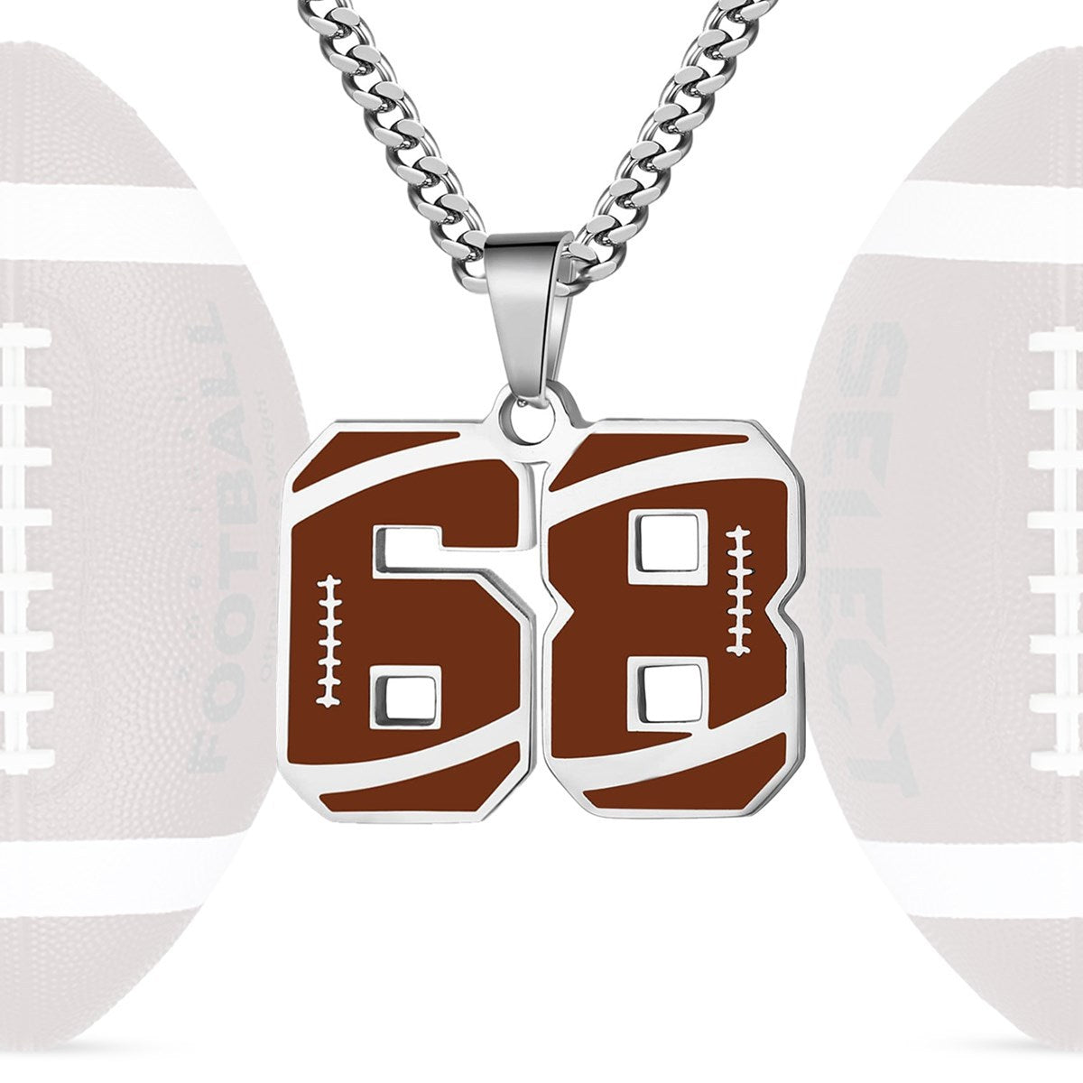 Motivational Football Number Pendant Necklace for Men in Stainless Steel with Polished Finish and Letter/Number Design