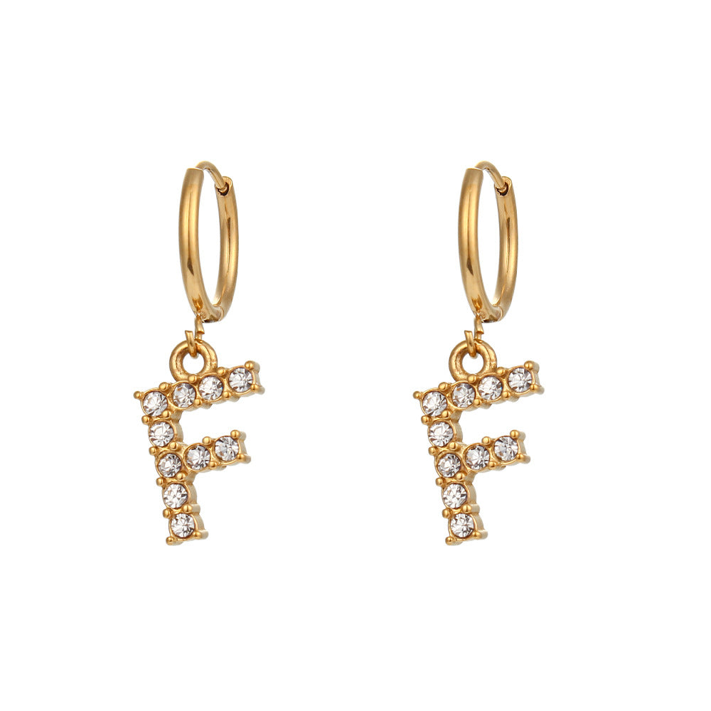 Minimalist Fashion Letter Earrings for Women Stainless Steel with 18K Gold Plating and Micro-Pave Zirconia