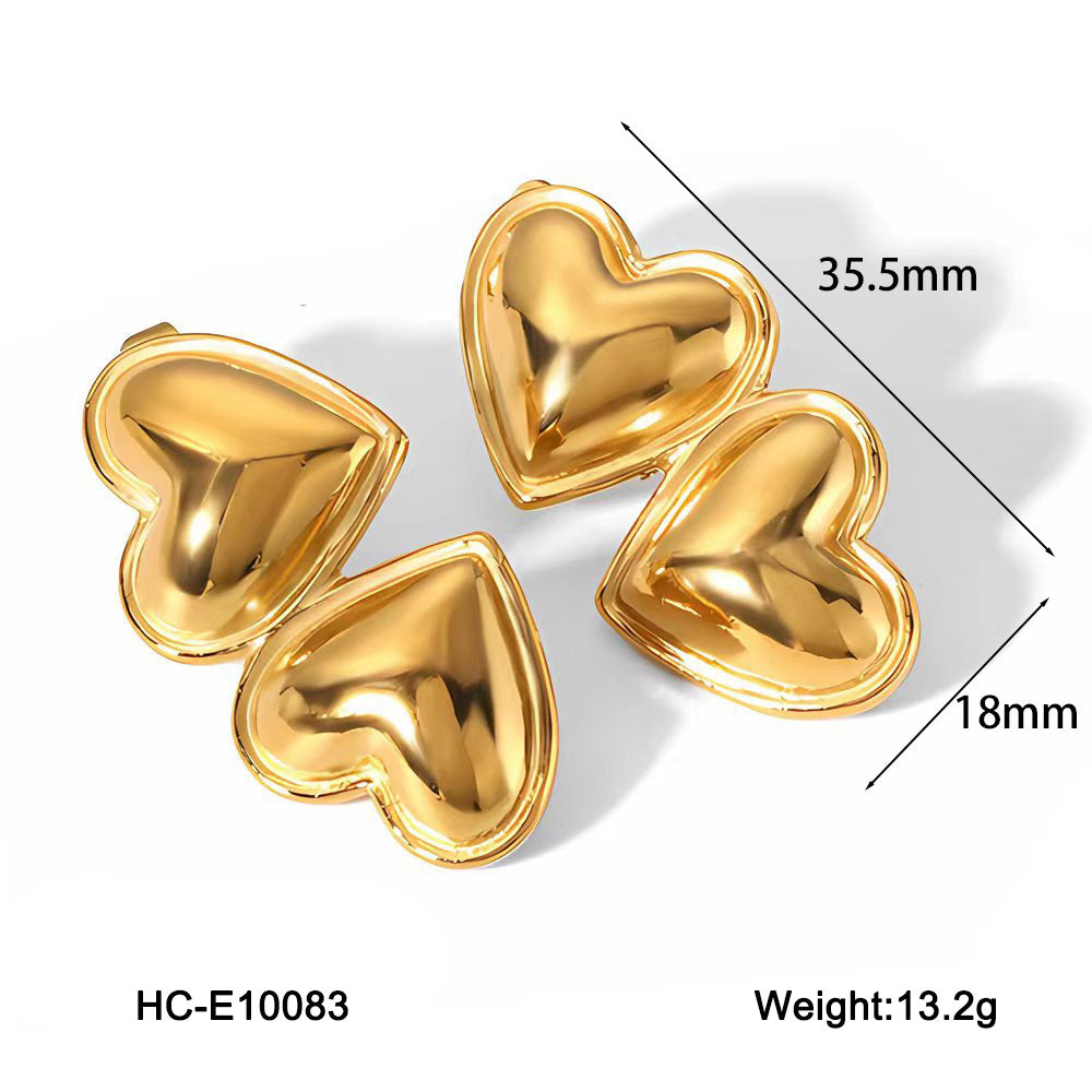 INS Style Heart-Shaped Titanium Steel Earrings with 18K Gold Plating, Stainless Steel Posts, Hypoallergenic and Fade-Resistant for Women