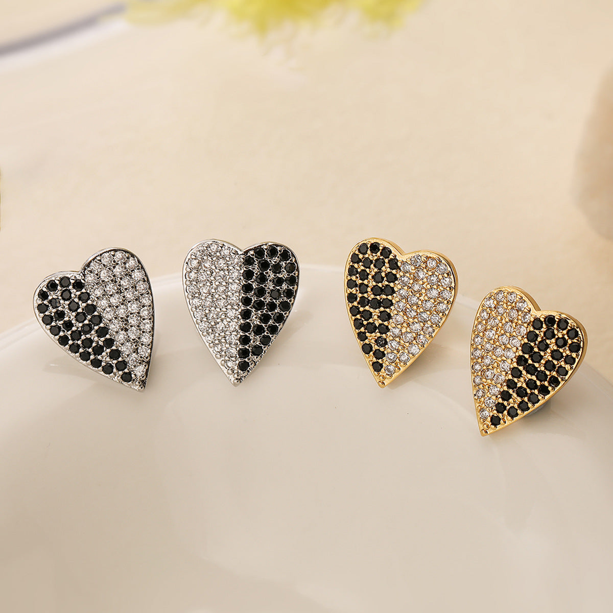 Minimalist Heart-Shaped Copper Earrings with Micro-Pave Zirconia for Women