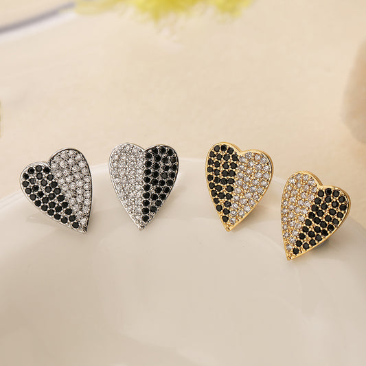 Pendientes de Cobre en Forma de Corazón Minimalistas con Micro-Pavé de Zirconia para Mujer