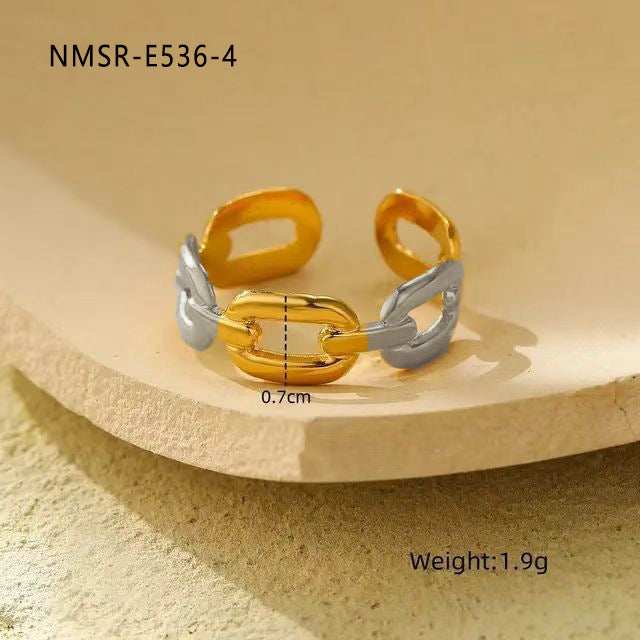 Anillo de acero de titanio geométrico minimalista con chapado en oro de 18 quilates, ligero y lujoso, de banda abierta ajustable para mujer