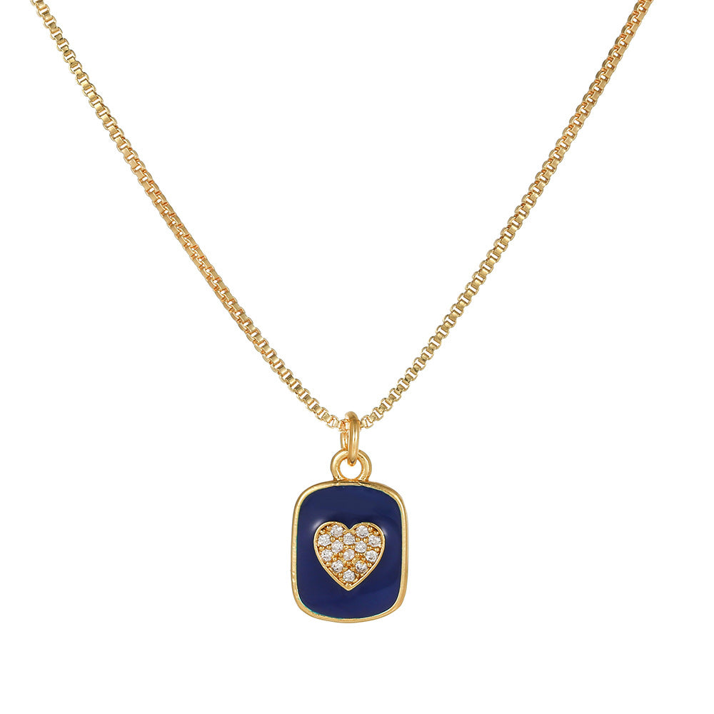 Elegant 18K Gold Plated Heart Geometric Brass Drip Oil Necklace with Cubic Zirconia for Unisex