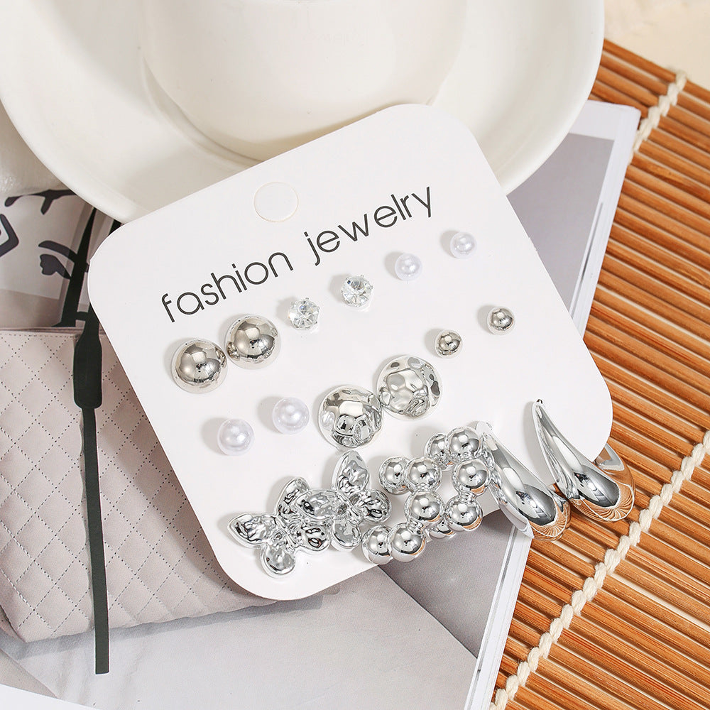 Vintage Geometric Heart Alloy Plated Earrings with Pearl