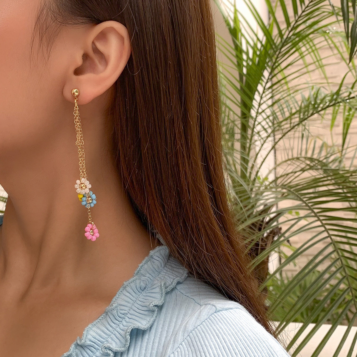 Sweet Casual Plated Brass Daisy Tassel Earrings