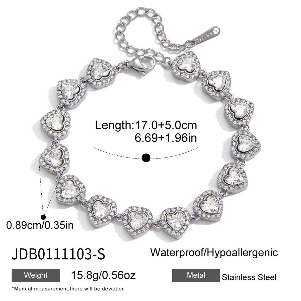 Geometric Heart Stainless Steel Plated Cubic Zirconia Tennis Bracelet for Women