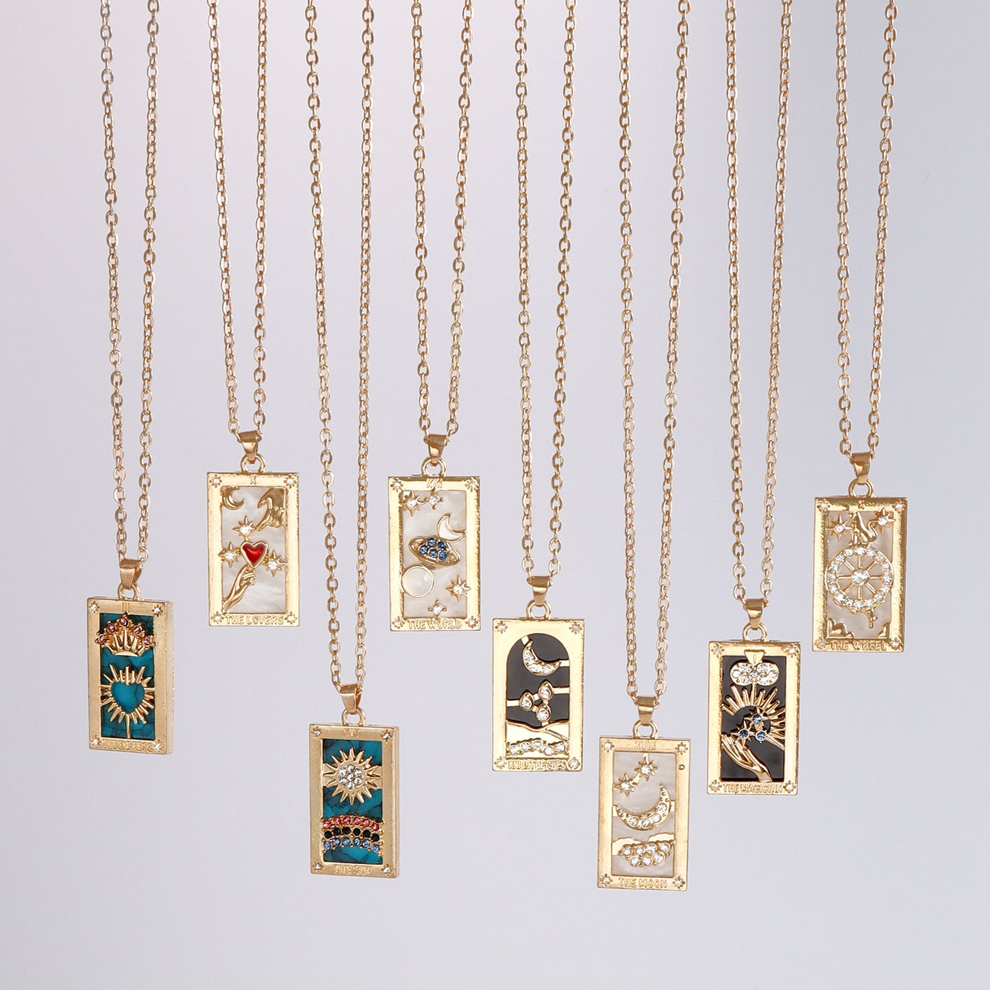 Minimalist Rectangular Tarot Pendant Necklace in Alloy with Plated Finish for Women