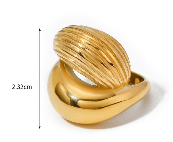 Elegant Geometric Stainless Steel Ring with Cubic Zirconia and Bow Knot PVD Gold Plated for Women