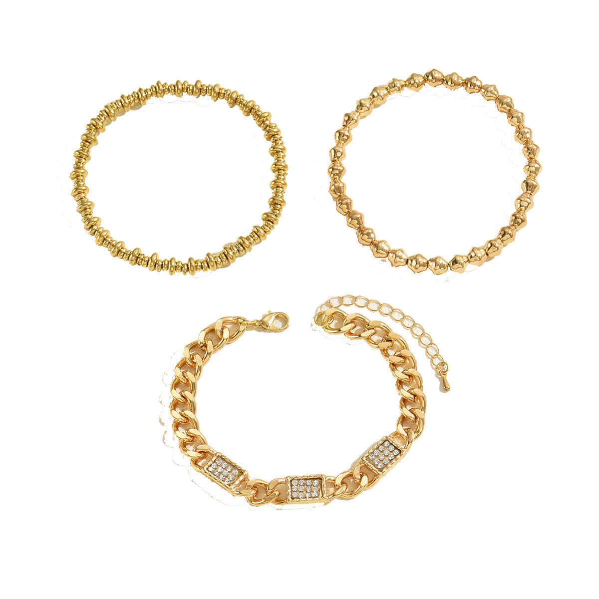 Fashion Geometric Women's Bracelet Set with Rhinestone Inlay and Plated Zinc Alloy Beads for Elegant Everyday Wear