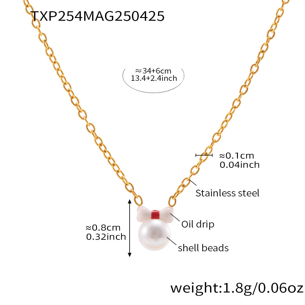 Elegante Conjunto de Collar, Pulsera, Anillo y Pendientes de Acero Inoxidable Brillante con Lazo para Mujer, con Colgante de Acero de Titanio y Acabado Chapado