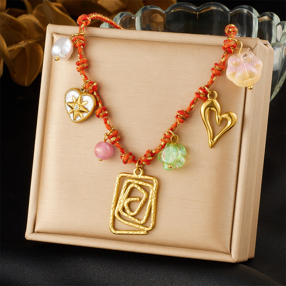 Square Heart Floral Plated Stainless Steel Pendant Charm Bar for DIY Necklace Women