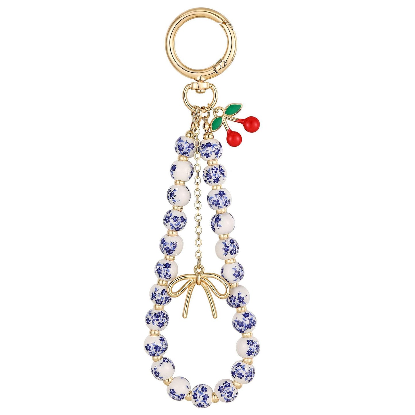 Minimalist Ceramic Cherry Pendant Beaded Keychain for Women