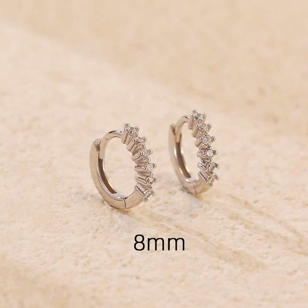 Eleganti orecchini a cerchio da donna minimalisti in argento sterling 925 placcato con gemme, dalla forma geometrica e rotonda