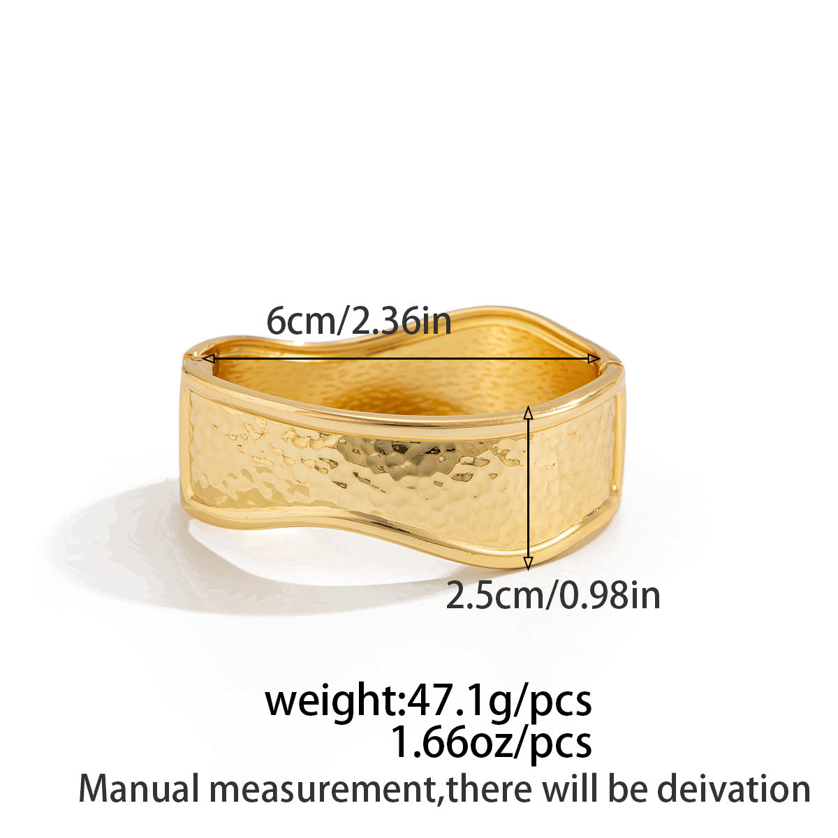 Exaggerated Geometric Zinc Alloy Plated Hammered Wide Cuff Bracelet