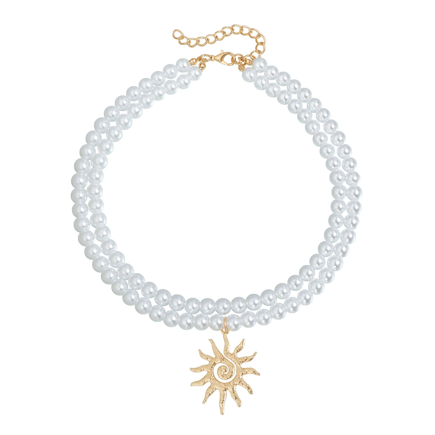 Bohemian Geometric Floral Sunflower Alloy Necklace with Imitation Pearl Plated Finish for Women