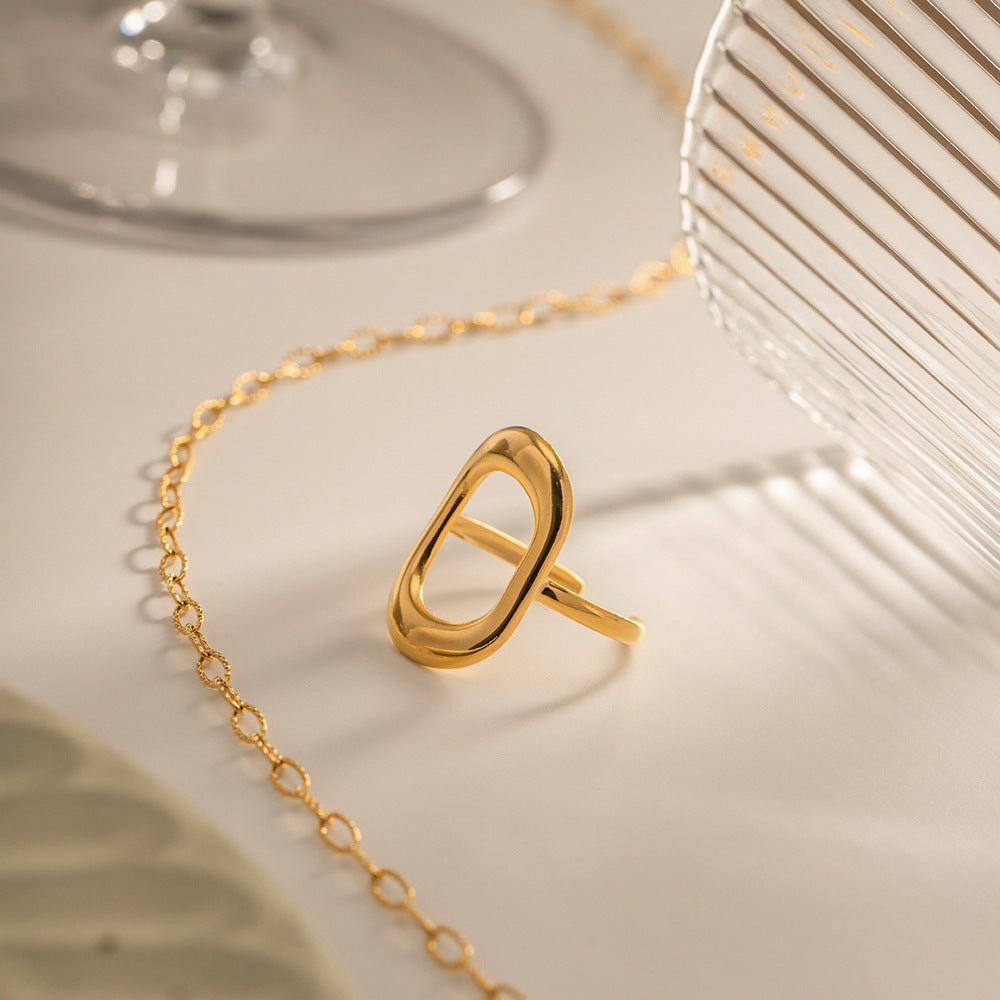 Anello geometrico rettangolare cavo in acciaio inossidabile con placcatura in oro 18 carati per gioielli di moda da donna