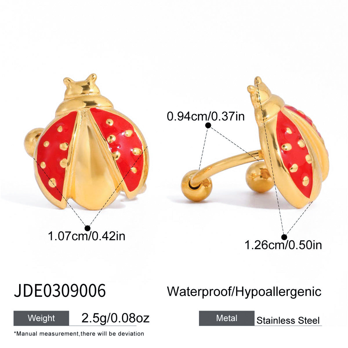 Elegant Geometric Ladybug Stainless Steel Plated Clip-On Earrings for Women