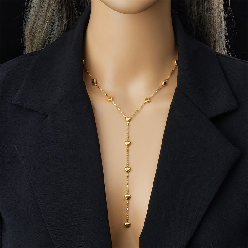 Minimalist Gold Plated Stainless Steel Heart Floral Butterfly Y-Chain Necklace for Women