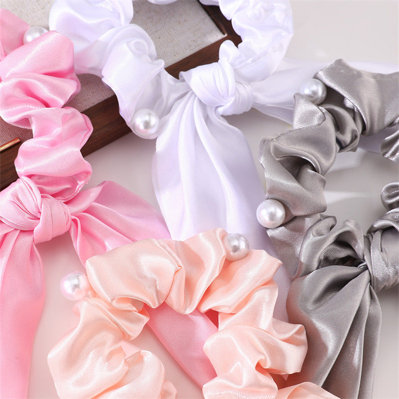 Minimalist Cartoon Character Ribbon Hair Tie Set for Kids with Satin Fabric and Macaron Color Accents