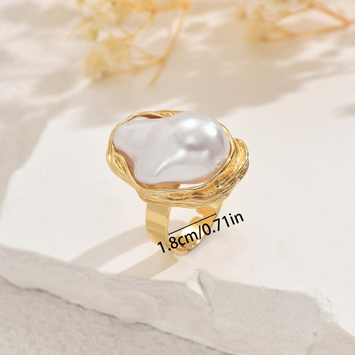 Anello in lega a forma geometrica con perla irregolare intarsiata da donna, fascia aperta regolabile, stile ufficio alla moda