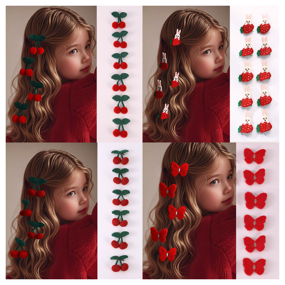 Morbida molletta per capelli a forma di ciliegia e carota per bambine con fiocco, accessorio per capelli in tessuto in stile naturale per bambini dai 3 ai 10 anni