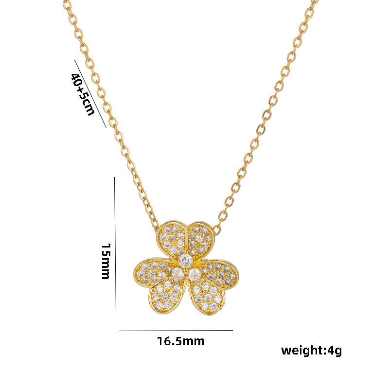Collana Pendente Trifoglio Minimalista da Donna in Acciaio al Titanio Placcato Oro e Argento, Stile Medaglione con Catena a O