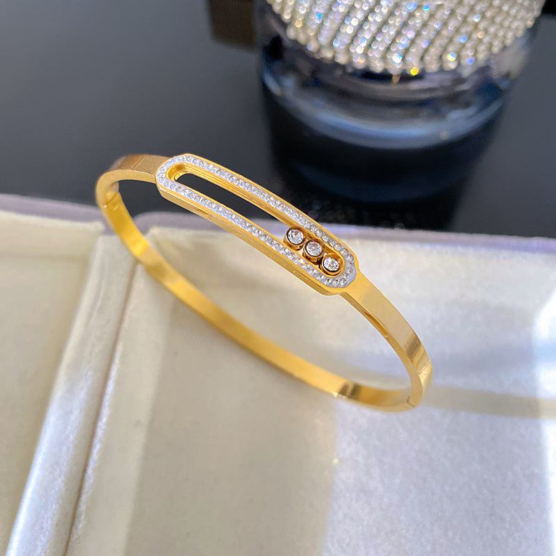 Vintage Elegant Geometric Micro-paved Cubic Zirconia Titanium Steel Bracelet for Women