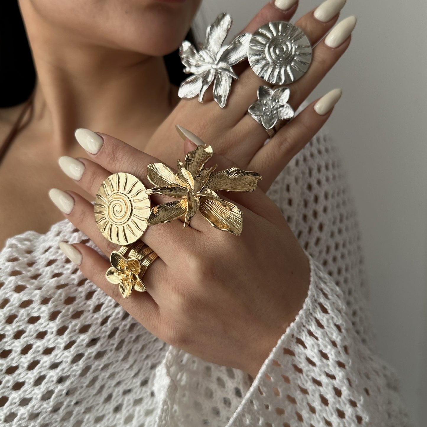 Fashion Geometric Bow Plated Alloy Open Ring Set