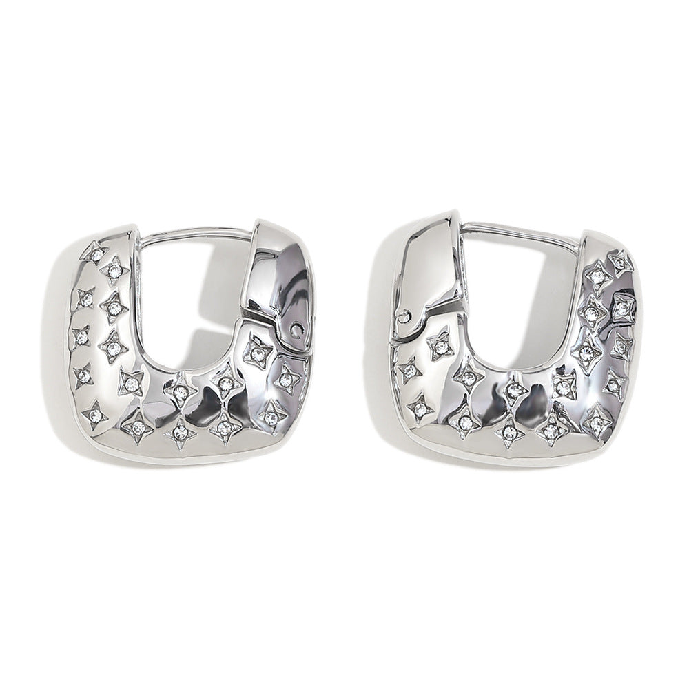 Minimalist Geometric Four-Pointed Star Stainless Steel Earrings with 18K Gold Plating for Women