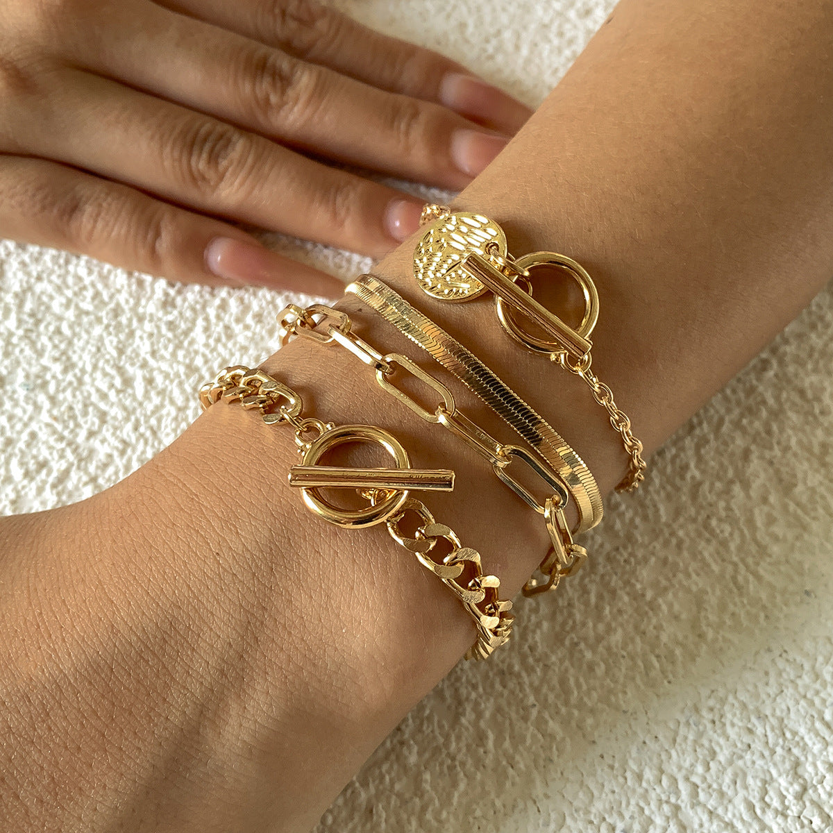 Minimalist Geometric Pendant Snake Chain Bracelet Set in Alloy with Plated Finish Sweet and Edgy Style