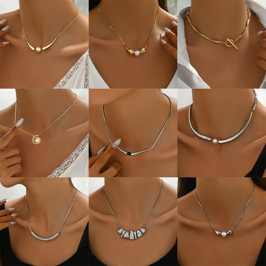 Cadena de clavícula larga con cuentas de cobre bañadas en oro de 18 quilates, diseño geométrico, estilo OL, para mujer