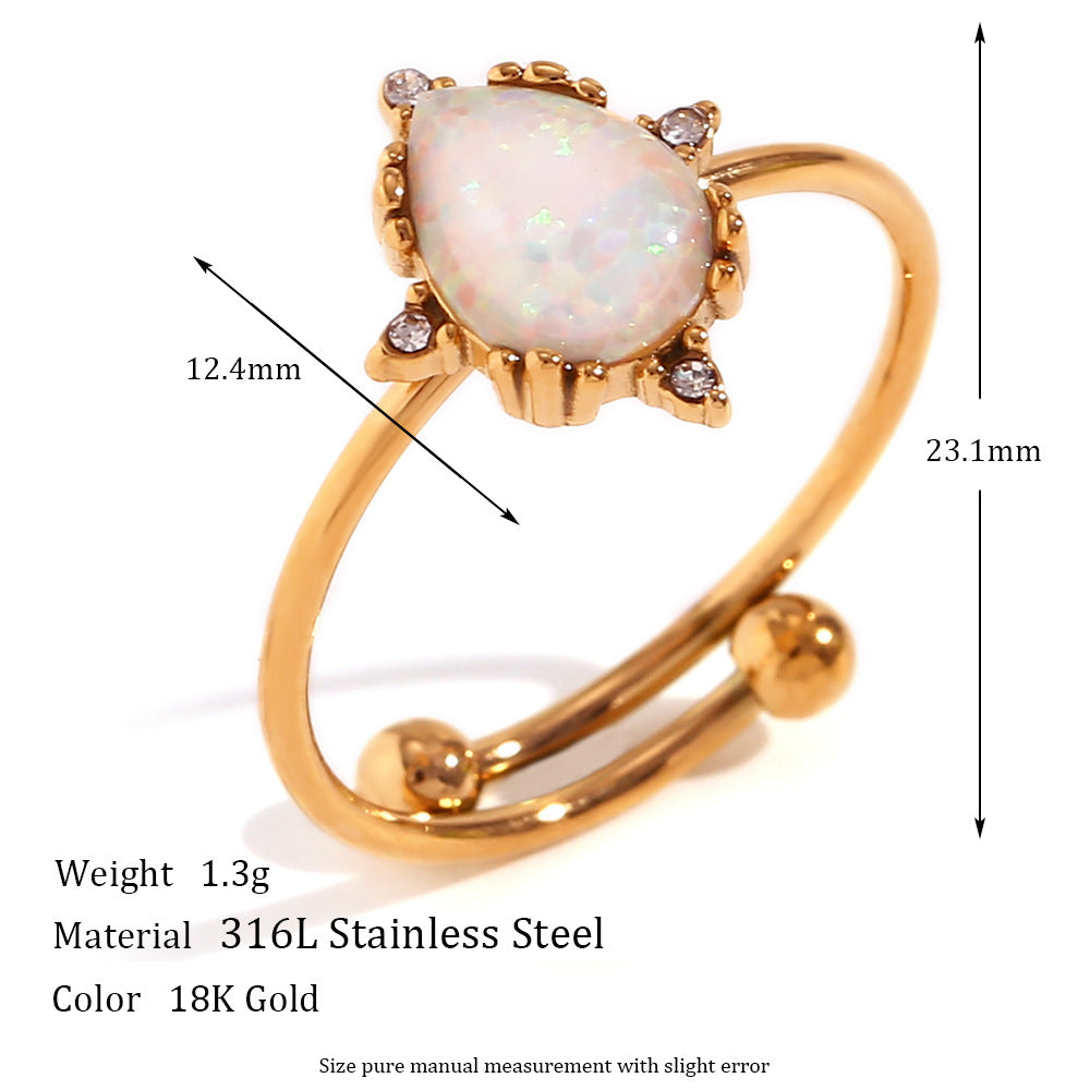 Fashionable Adjustable Stainless Steel Ring with 18K Gold Plating for Women, Heart-Drop-Geometric Shape, Office Chic Style