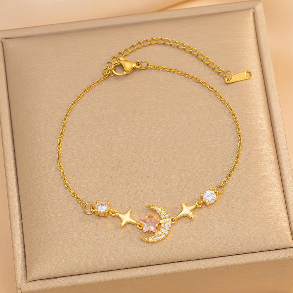 Minimalist Luxury Star-Shaped Titanium Steel Bracelet with Rhinestone Inlay for Women