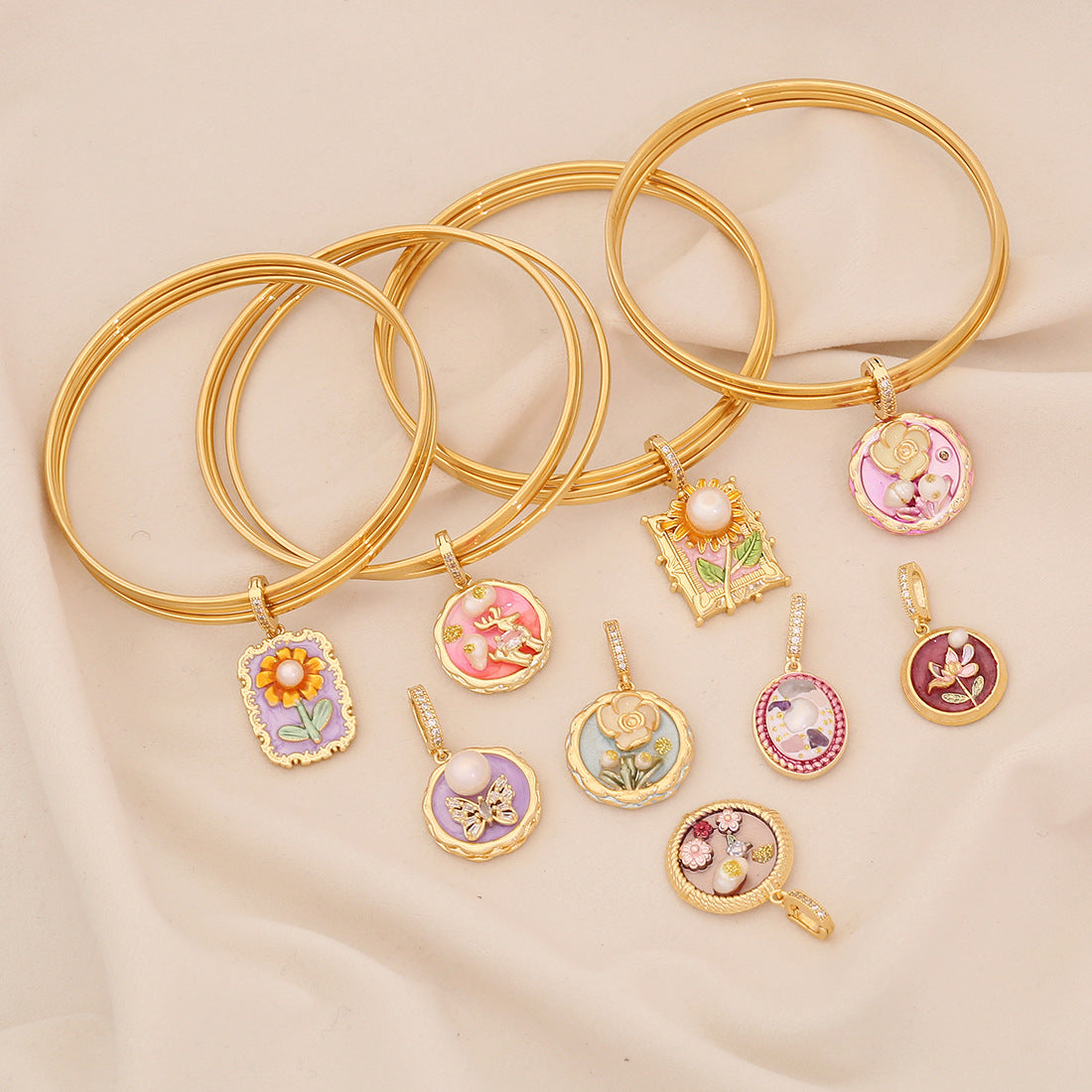 Vintage Floral Drip Oil Stainless Steel Charm Bar Bracelet