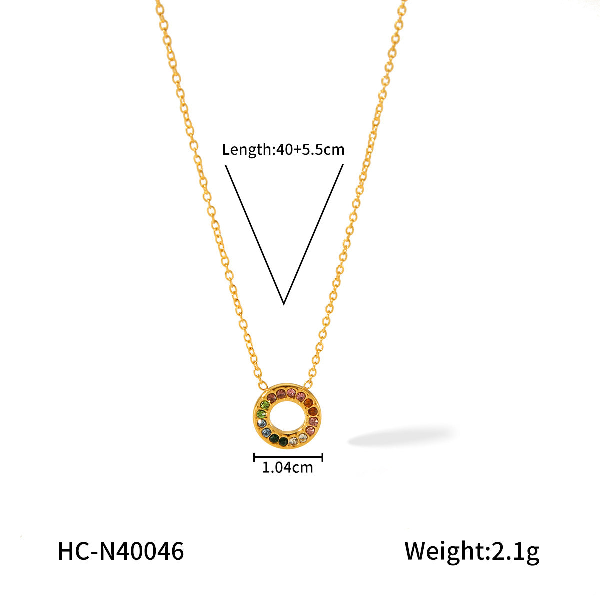 Collana Geometrica da Donna in Acciaio Inossidabile Placcato Oro 18K Stile Ins con Zirconi Colorati