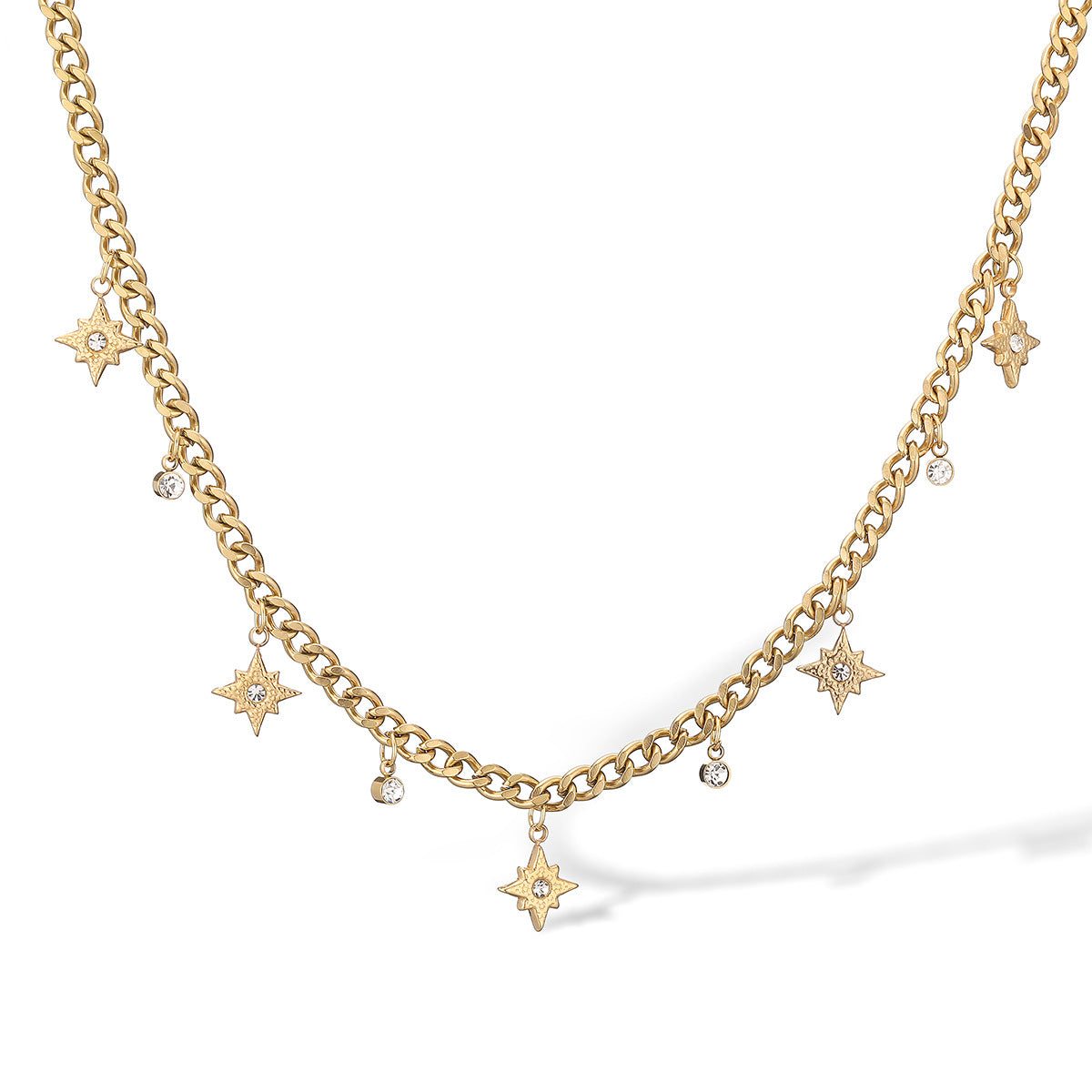 Collana Pendente Geometrica Minimalista da Donna in Acciaio Inossidabile Placcato Oro 18K con Catena Clavicola