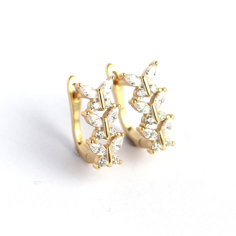 Sweet Minimalist Butterfly-Shaped S925 Sterling Silver Stud Earrings with Rhinestone Inlay for Women