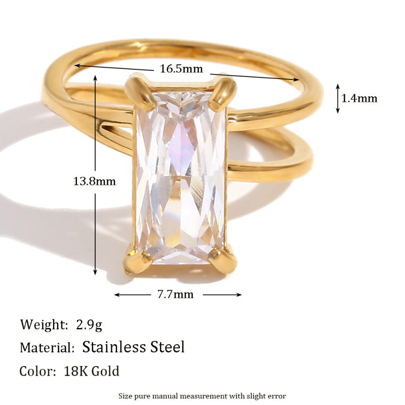 Luxury Minimalist Marquise Teardrop Geometric Gold Plated Stainless Steel Ring with Cubic Zirconia for Women