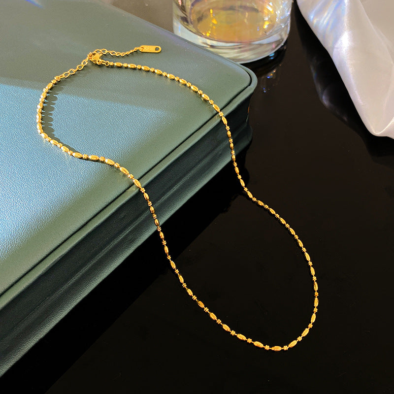Sweet Gold Plated Titanium Steel Beaded Necklace for Women and Men