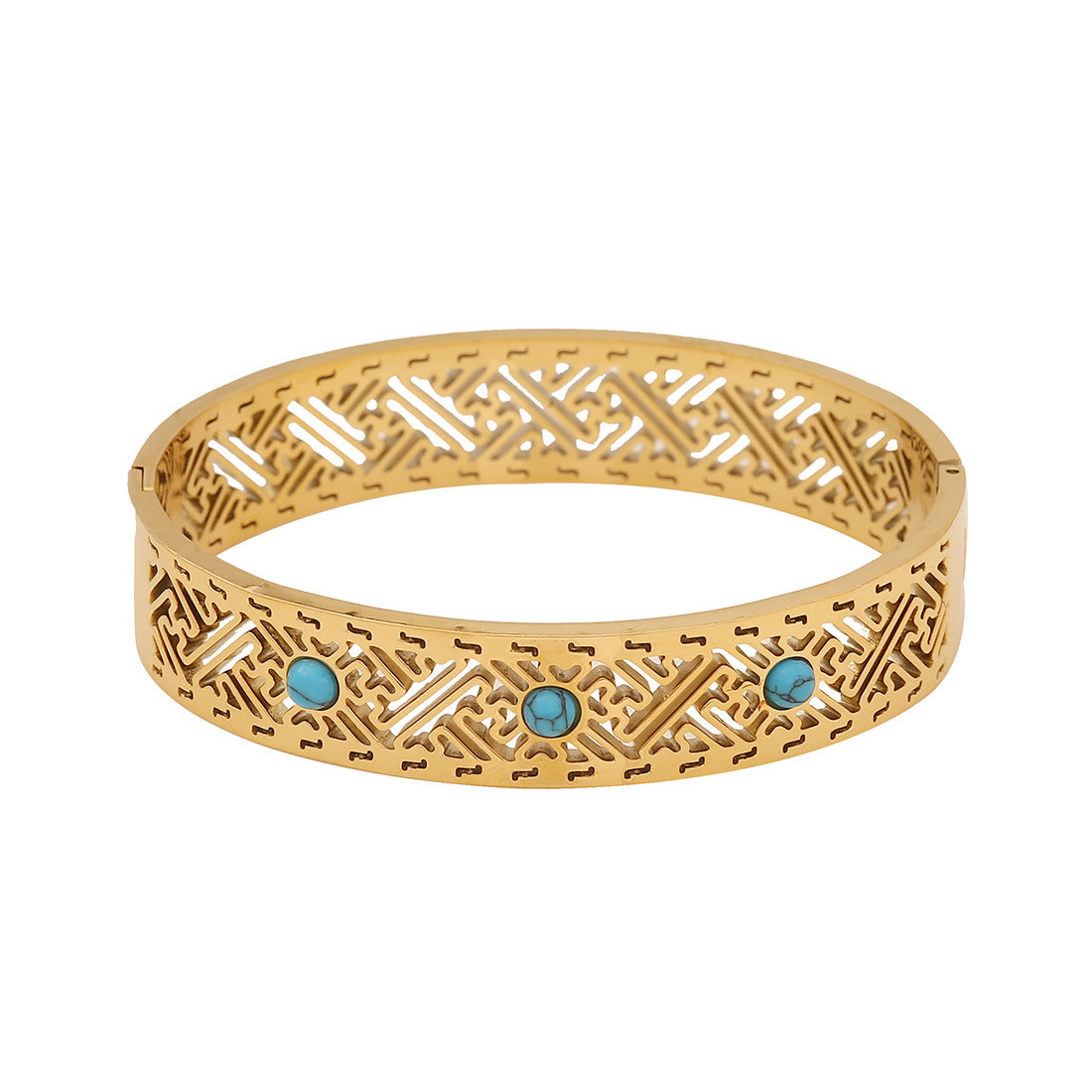 Vintage Style Turquoise-Inspired Hollow Stainless Steel Bracelet with Plated Finish