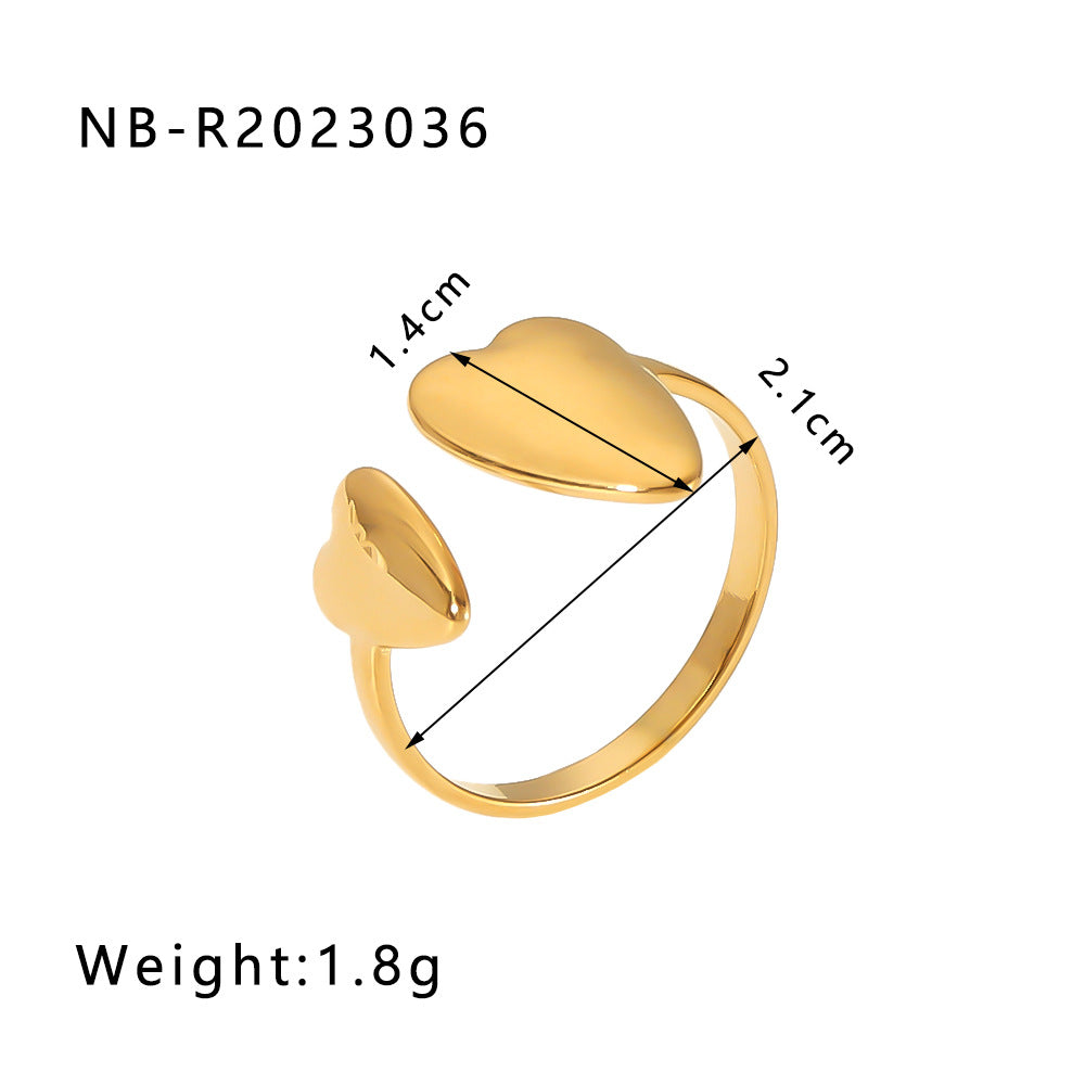 Minimalist Heart-Shaped Geometric Stainless Steel Open Ring for Women with 18K Vacuum Plating Finish