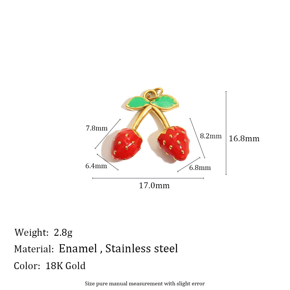 18K Gold Plated Drip Oil Stainless Steel Fruit Cherry Strawberry Charm Bar