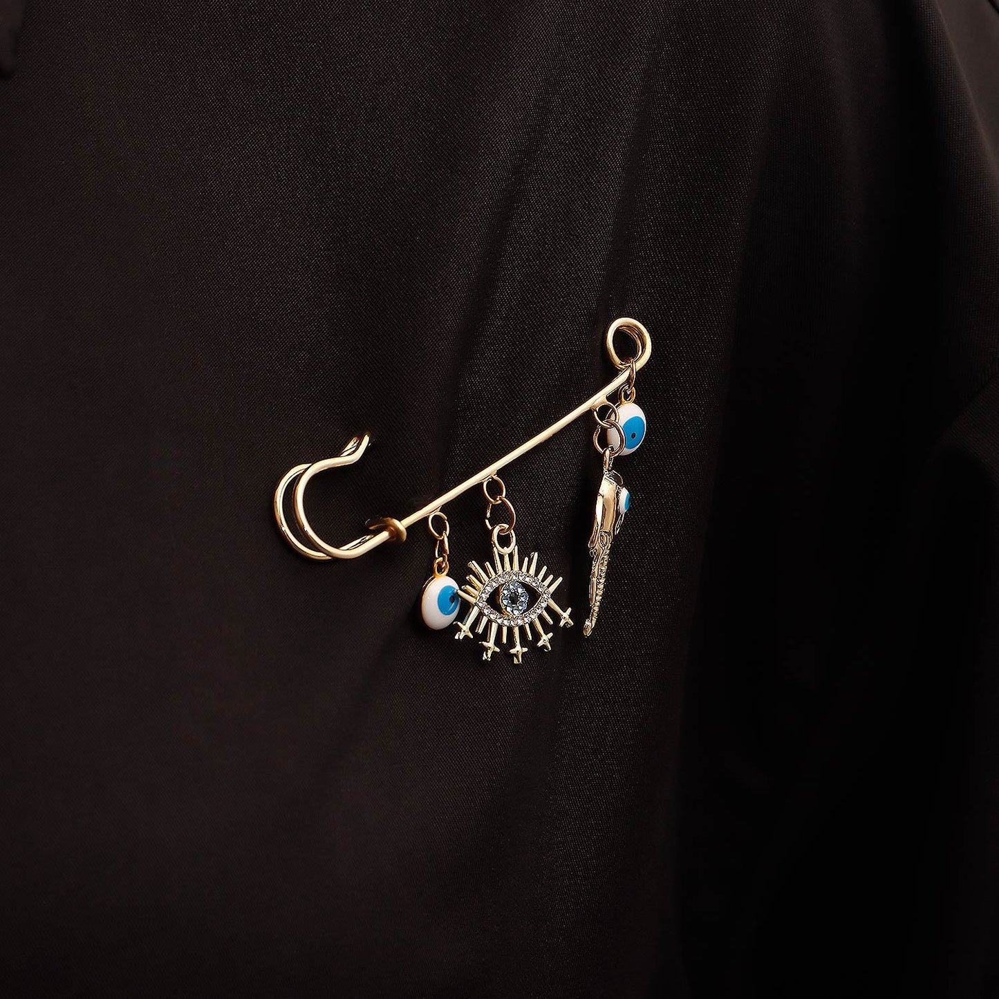 Geometric Evil Eye Brooch Pendant for Women Alloy Plated Statement Fashion Accessory
